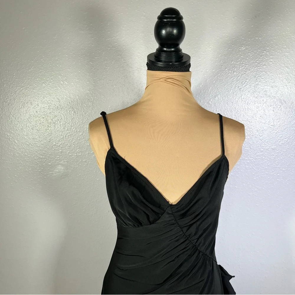 Revolve Black ruffle asymmetrical hem high slit Midi Dress S cocktail datenight - Picture 11 of 15